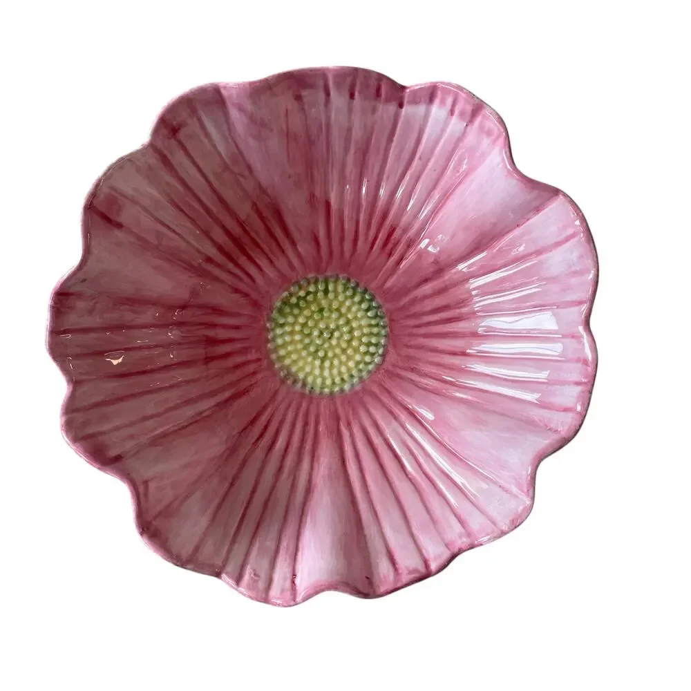 MAXCERA Pink Flower Ceramic Serving Bowl 12in Spring Easter New